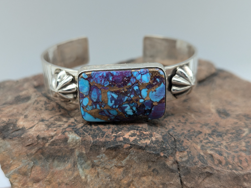 Bague Argent 925 Turquoise Violette De Mohave - Taille 54 (US 7) - Pierre Fine