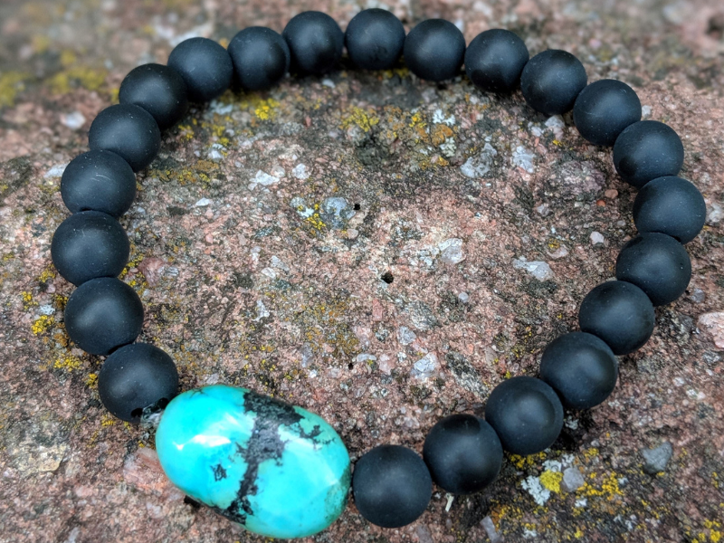 Wholesale Turquoise Nugget, Black Onyx Stretch Bracelet