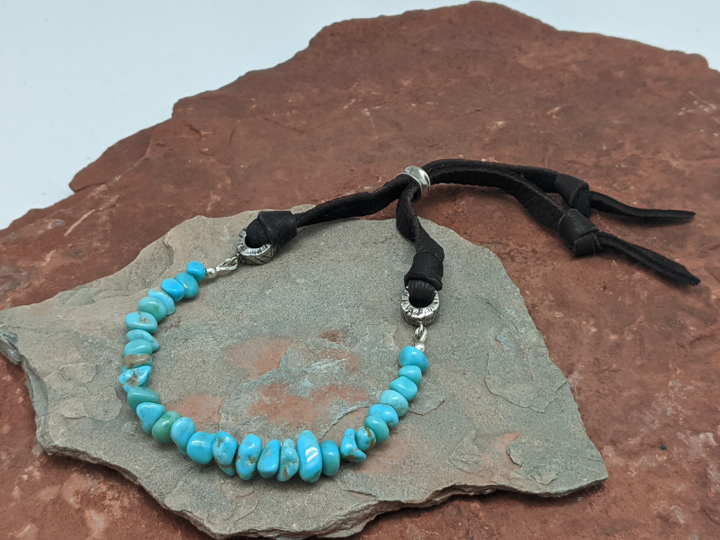 Wholesale Royal Beauty Turquoise Chips & Leather Lace Bracelet
