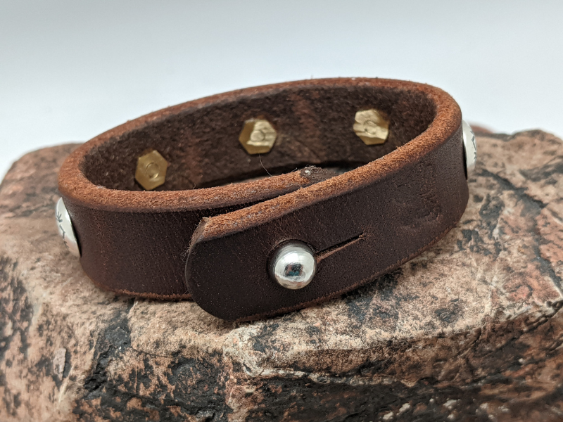 Kingman Turquoise with Sterling Silver Conchos Leather Bracelet