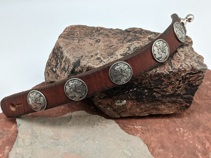 Mercury Dime Concho Leather Bracelet