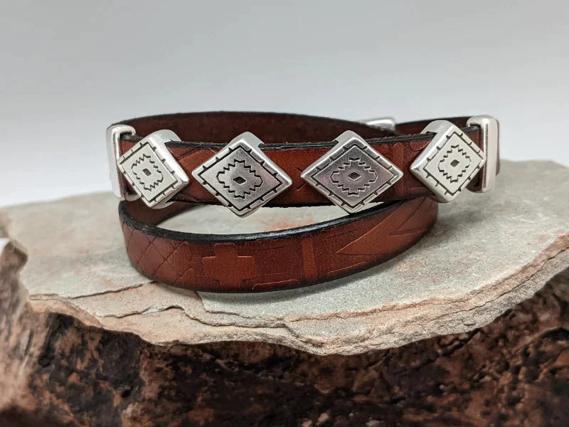 Southwest Diamond Leather Wrap Bracelet