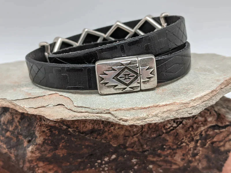 Southwest Diamond Leather Wrap Bracelet