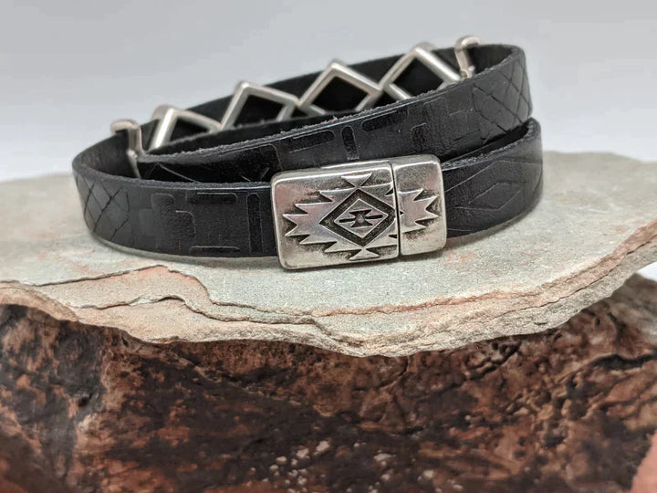 Southwest Diamond Leather Wrap Bracelet
