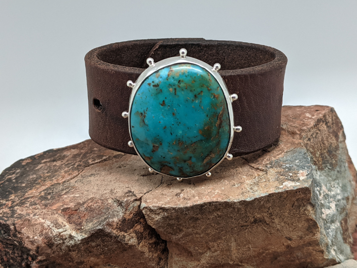 Kingman Turquoise Leather Bracelet