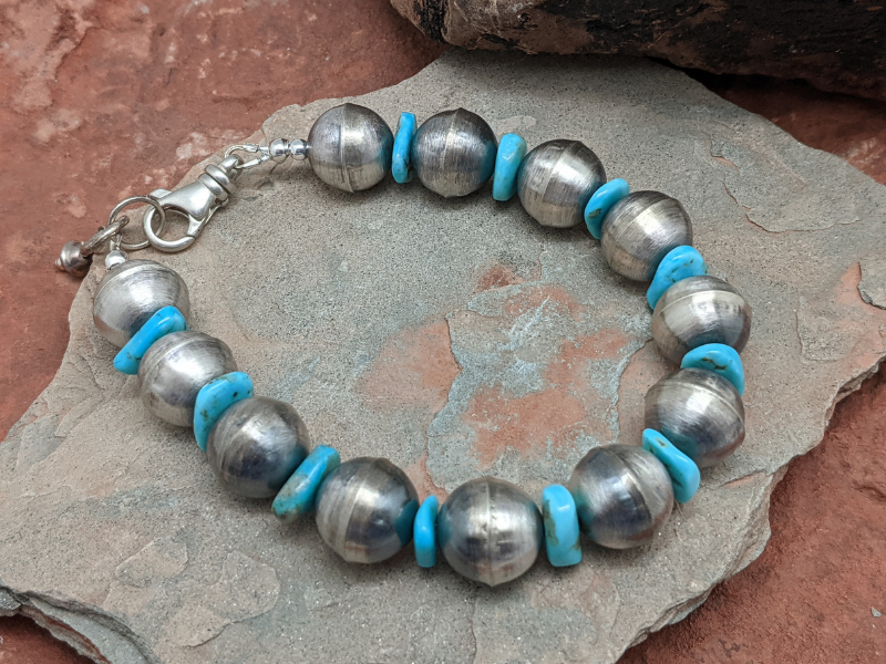 Wholesale Burnished Sterling Beads & Turquoise Chip Bracelet