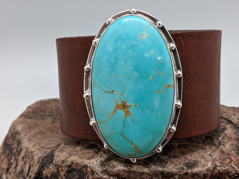 Kingman Turquoise Leather Bracelet