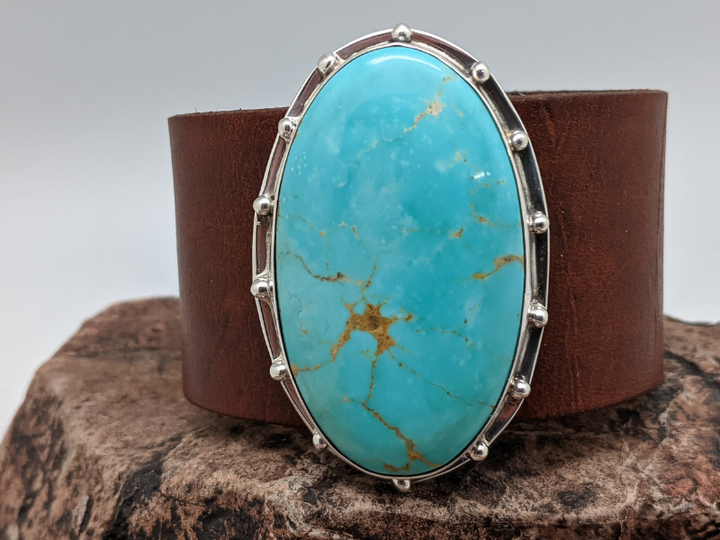 Kingman Turquoise Leather Bracelet