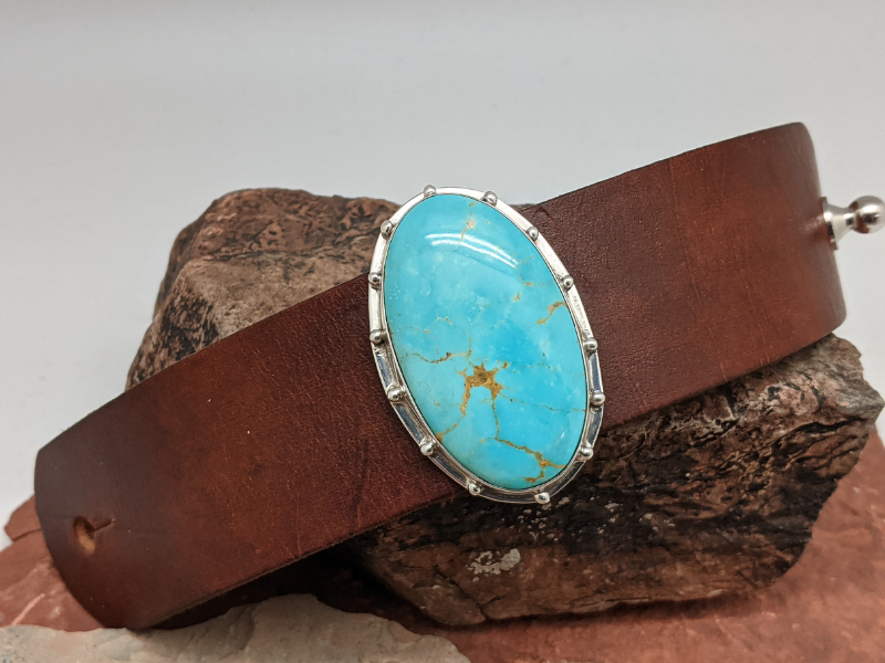 Kingman Turquoise Leather Bracelet