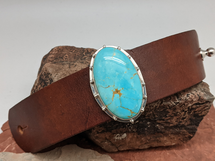 Kingman Turquoise Leather Bracelet