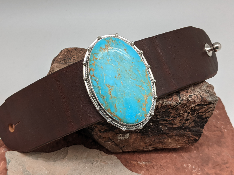 Kingman Turquoise Leather Bracelet
