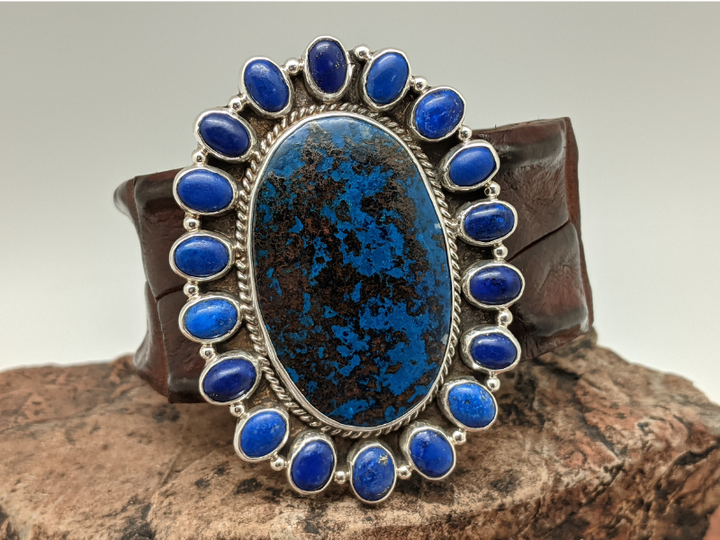 Chrysocolla, Lapis Turquoise Cluster Crocodile Bracelet