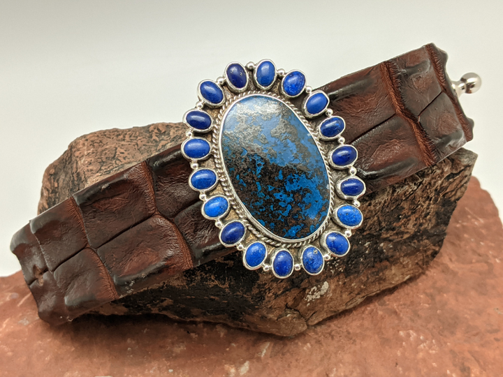 Chrysocolla, Lapis Turquoise Cluster Crocodile Bracelet
