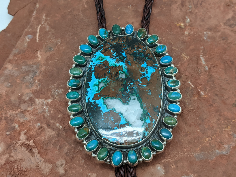 Chrysocolla Bolo Tie with Chrysocolla Cluster
