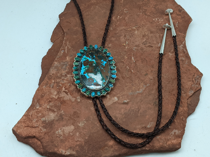 Chrysocolla Bolo Tie with Chrysocolla Cluster