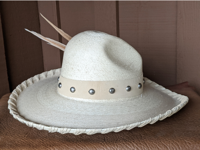 Another view of the pretty Blondie cowboy hat made from the quality palm leaf.