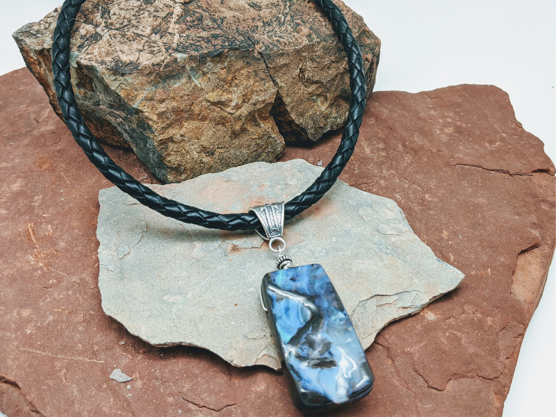 Boulder Opal Black Braided Leather Necklace