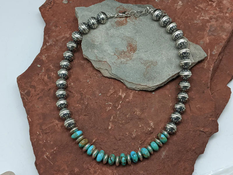Kingman Turquoise Flower Bead Necklace
