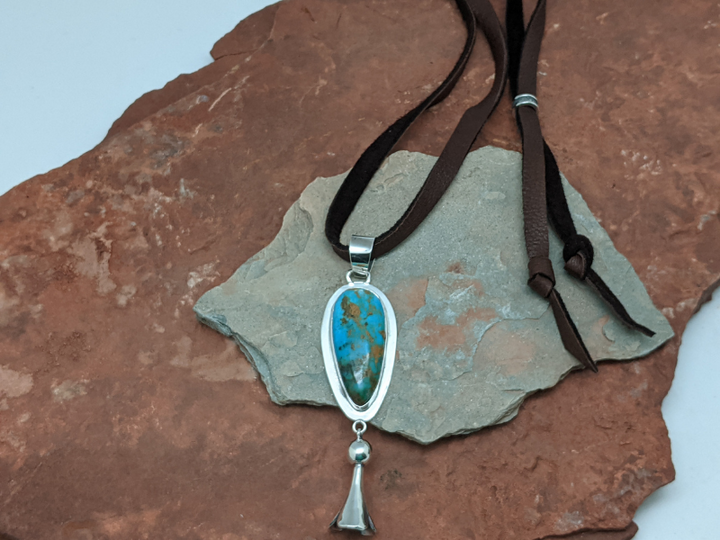 Kingman Turquoise Squash Blossom Pendant