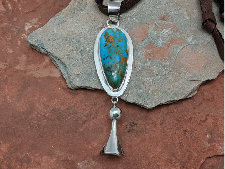 Kingman Turquoise Squash Blossom Pendant