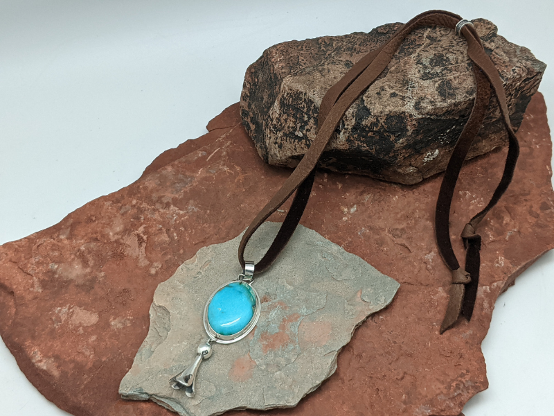 Kingman Turquoise Squash Blossom Pendant