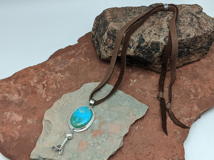 Kingman Turquoise Squash Blossom Pendant