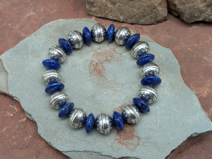 Wholesale Flower Bead Stretch Bracelet with Lapis Lazuli
