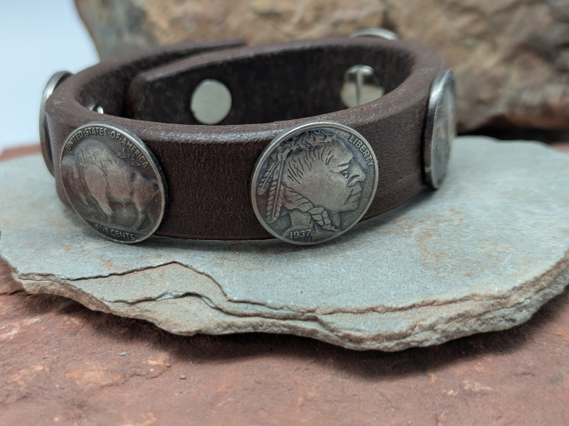 Buffalo Nickel Indian Head Concho Leather Bracelet