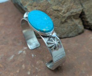 Another view of the Kingman Turquoise Sterling Silver Cuff Bracelet