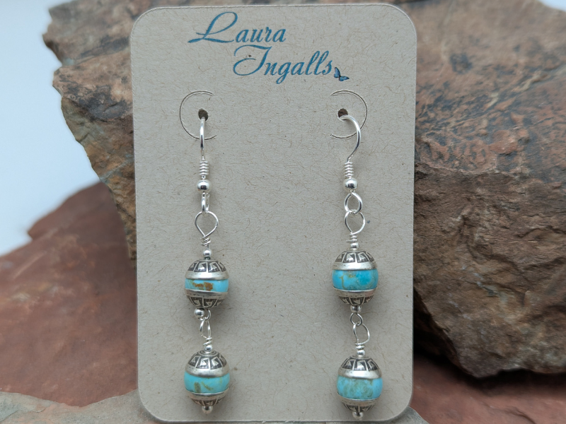 Kingman Turquoise Aztec 2 Tier Earrings