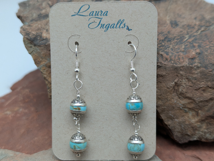 Kingman Turquoise Aztec 2 Tier Earrings