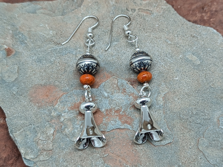 Wholesale Squash Blossom Earrings  with Orange Apple Coral - 10mm