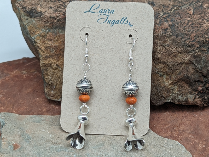 Wholesale Squash Blossom Earrings  with Orange Apple Coral - 10mm