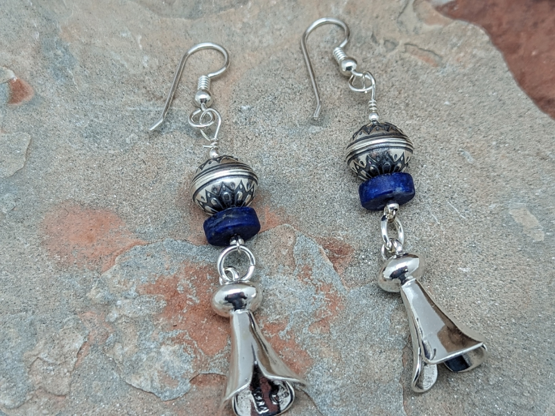 Wholesale Squash Blossom Earrings  with Lapis - 10mm