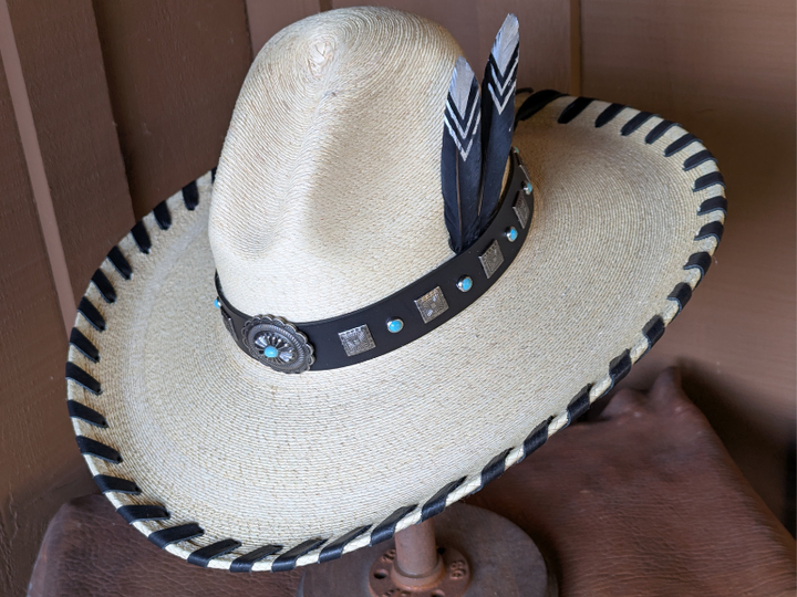 Palm Leaf Cowboy Hat with Black and Turquoise Hatband