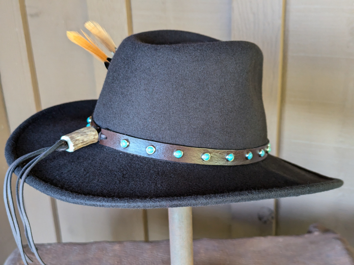 Brown Fedora with Turquoise Hatband