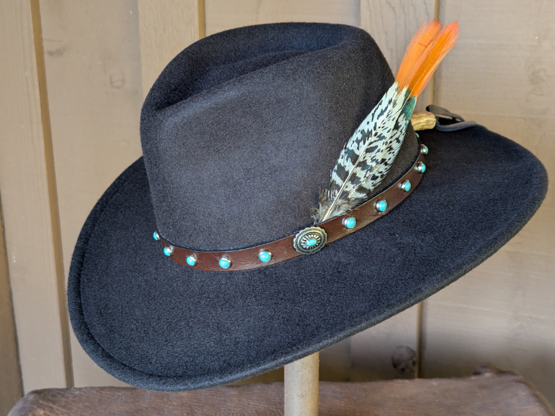 Chocolate Brown Wool Fedora with Turquoise Hatband