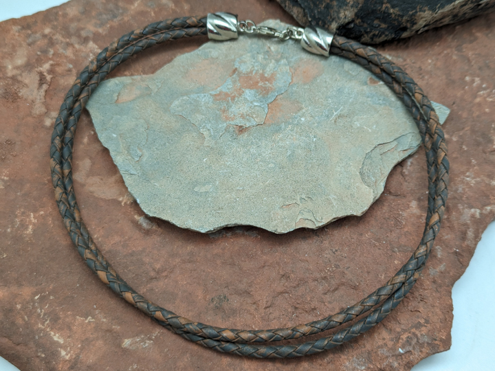 Braided Charcoal Leather 2 Strand Necklace