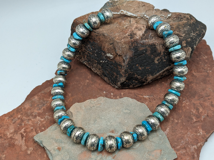Wholesale Grande Sterling Silver Flower  Bead Turquoise Chip Necklace