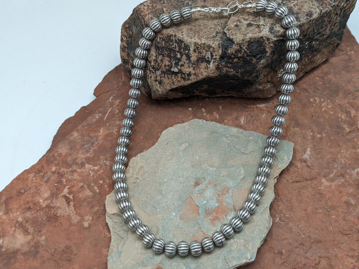 Scalloped Sterling Silver 8mm Bead Necklace