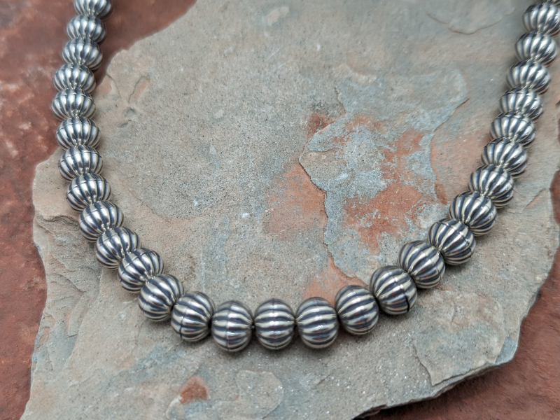 Scalloped Sterling Silver 8mm Bead Necklace