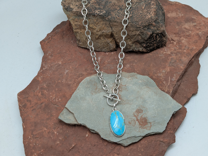 Kingman turquoise sterling silver lariat necklace