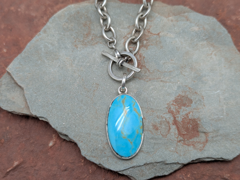 Kingman turquoise pendant on sterling silver chain necklace