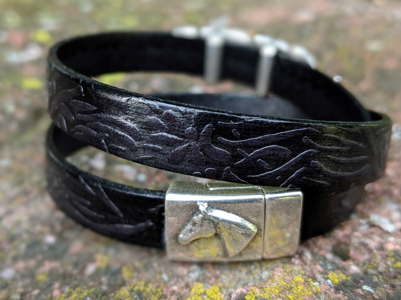 Feather & Embossed Floral Leather Wrap Bracelet