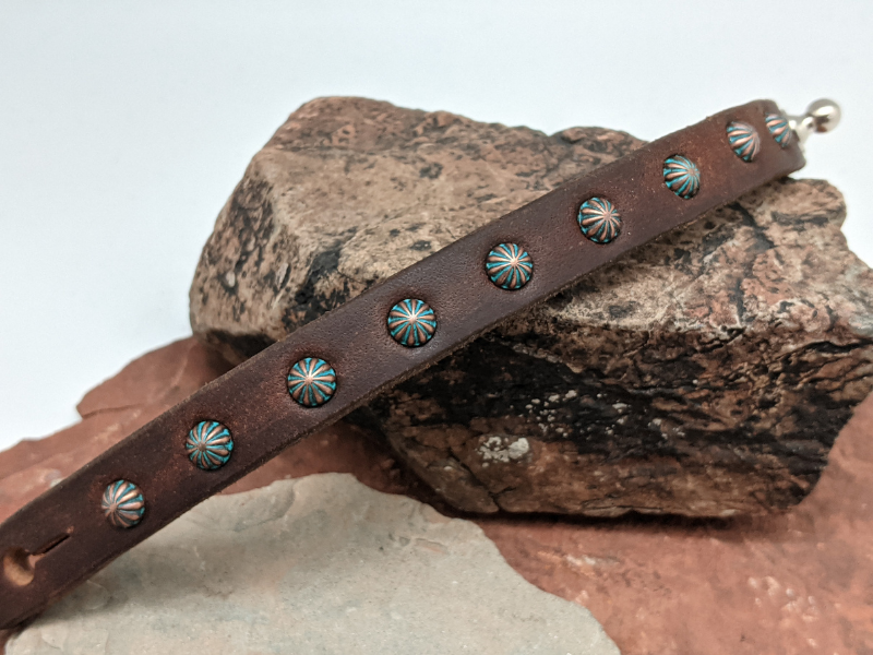 Copper Patina Parachute Studs 8mm Leather Bracelet