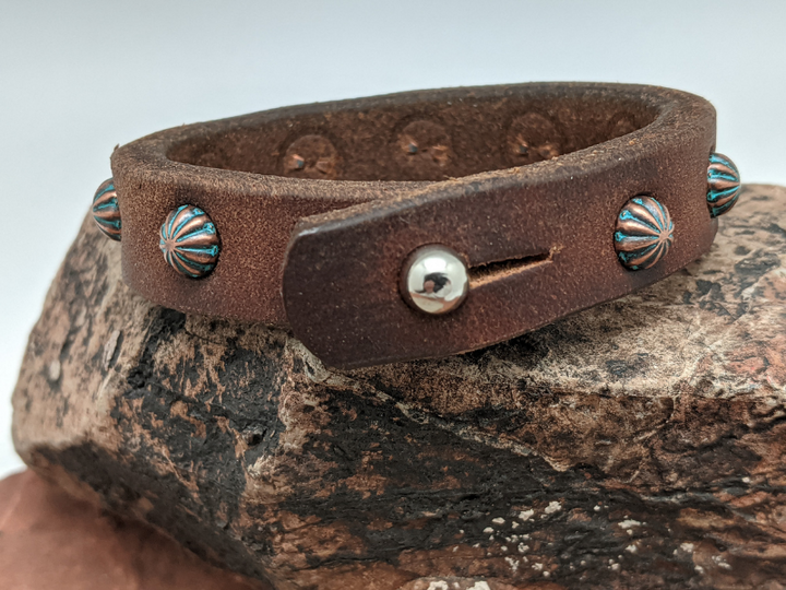 Copper Patina Parachute Studs 8mm Leather Bracelet