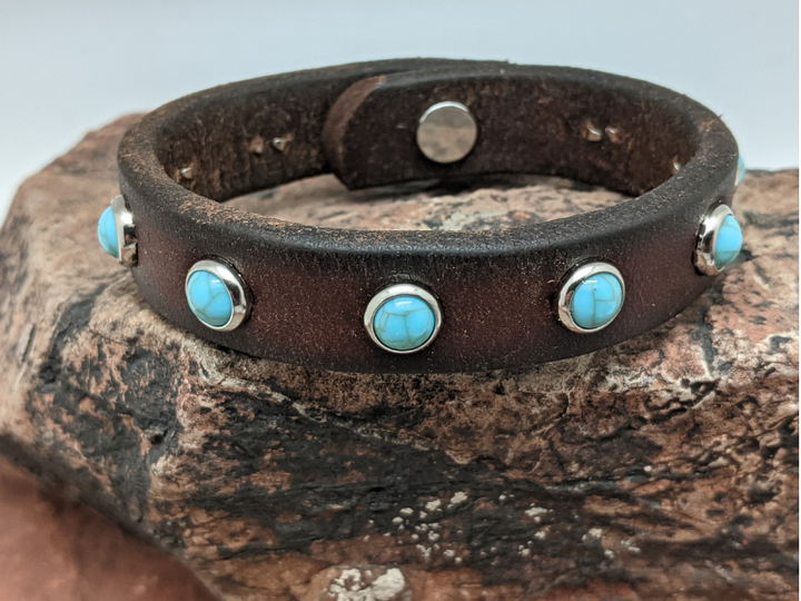 Wholesale Turquoise Stud Leather Bracelet