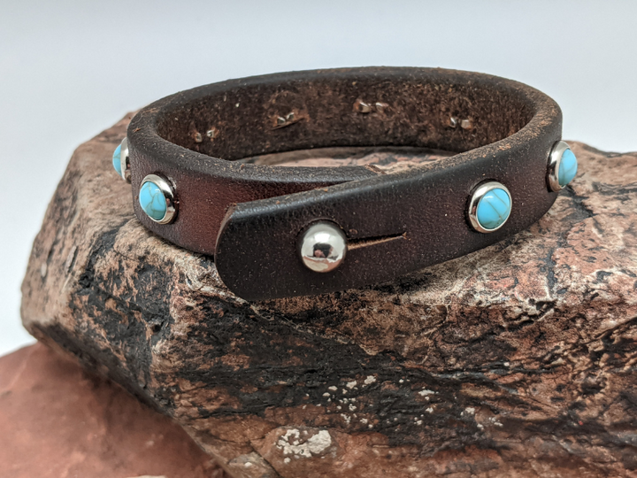 Turquoise Stud Leather Bracelet