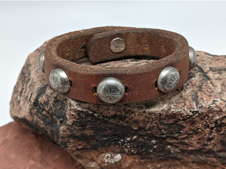 Wholesale Antique Silver Sunburst Studs 12mm Leather Bracelet