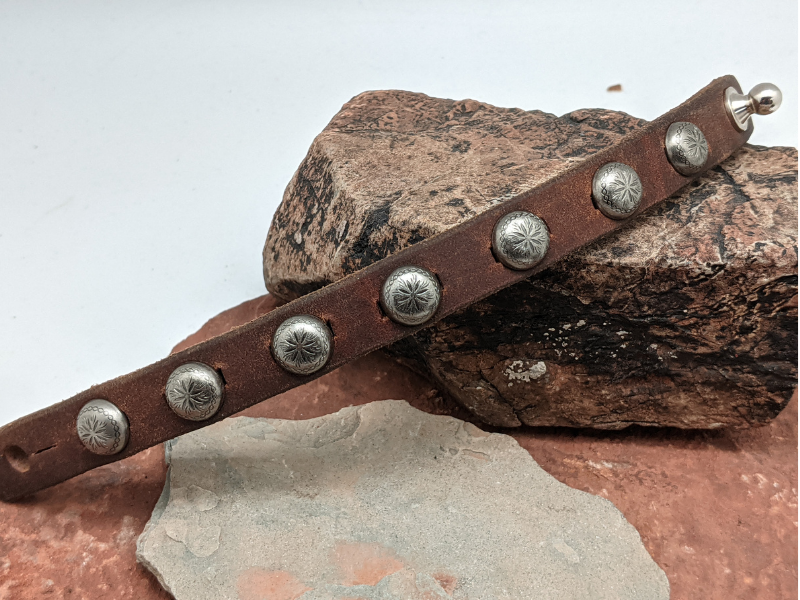 Antique Silver Sunburst Studs 12mm Leather Bracelet